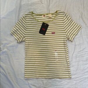Levi's Green and White Striped Short Sleeve Tee